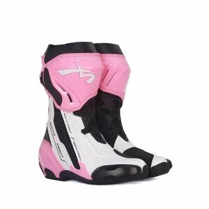 Women's White and Pink Motorcycle Boots